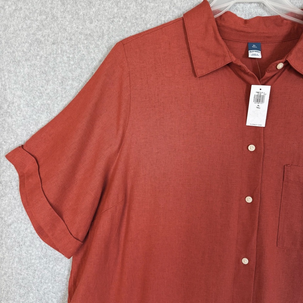 Old Navy Shirt Dress XL Tall Orange Linen Blend Button Up Beachy Boho READ - Picture 3 of 16